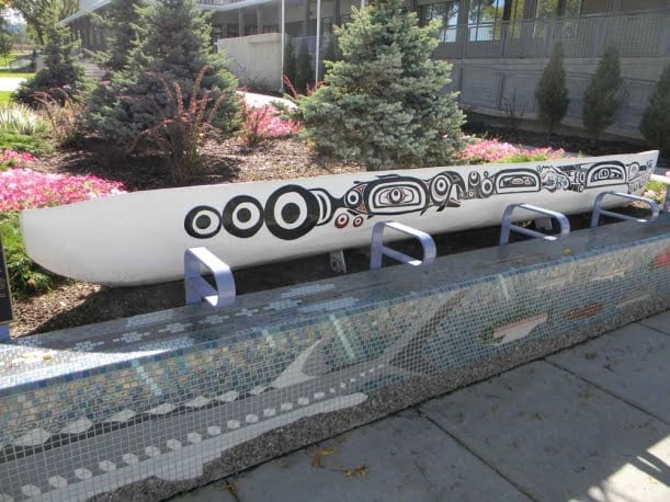 Canoe and mosaic at City Hall